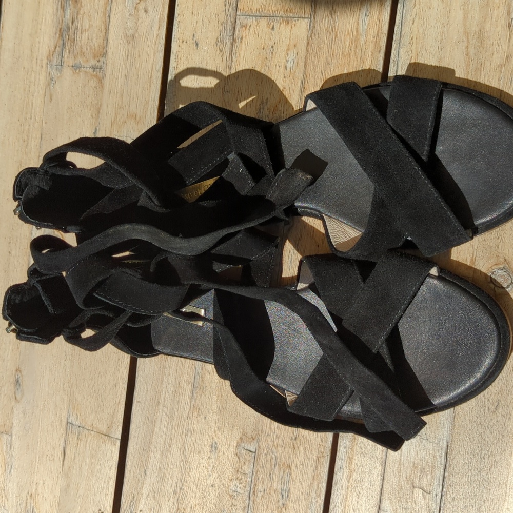 Louise et Cie Lo Clover Black Leather Suede Tie Zipper Sandals Shoes Size 8 - Picture 8 of 9